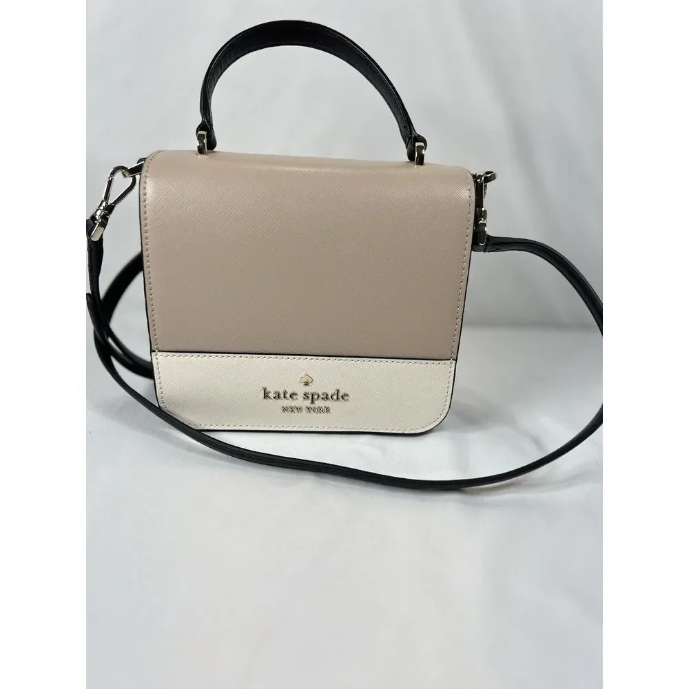 Kate Spade New York STACI SQUARE CROSSBODY EUC Warm‎ Beige Black Ivory